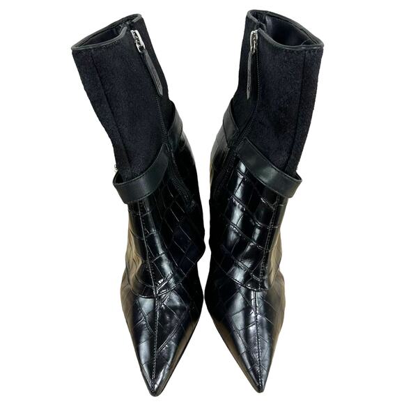 Schutz NWOB Jorian Crocodile Embossed Leather Bootie Black Size 5B Wedge Heel - Picture 4 of 8